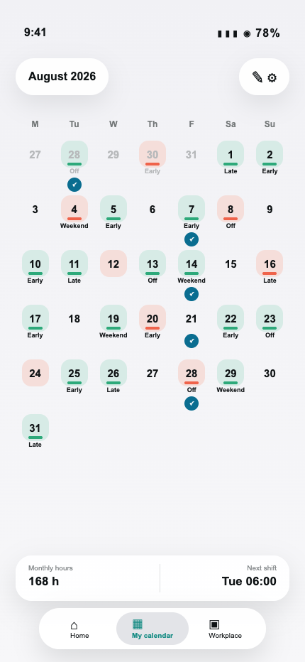 The CalMate courier calendar in English on a phone held in one hand