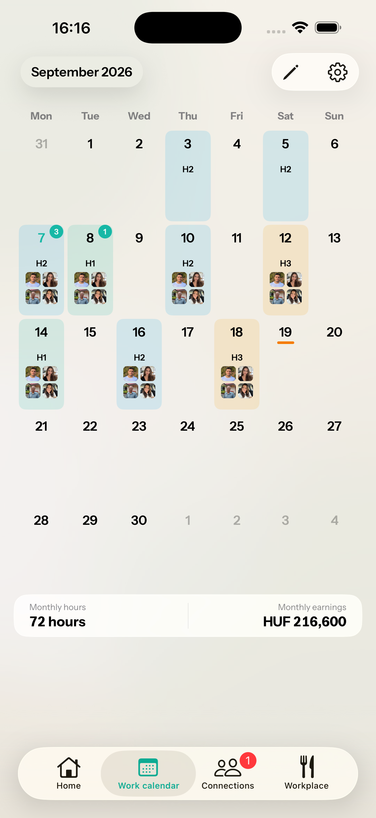 CalMate monthly shift calendar