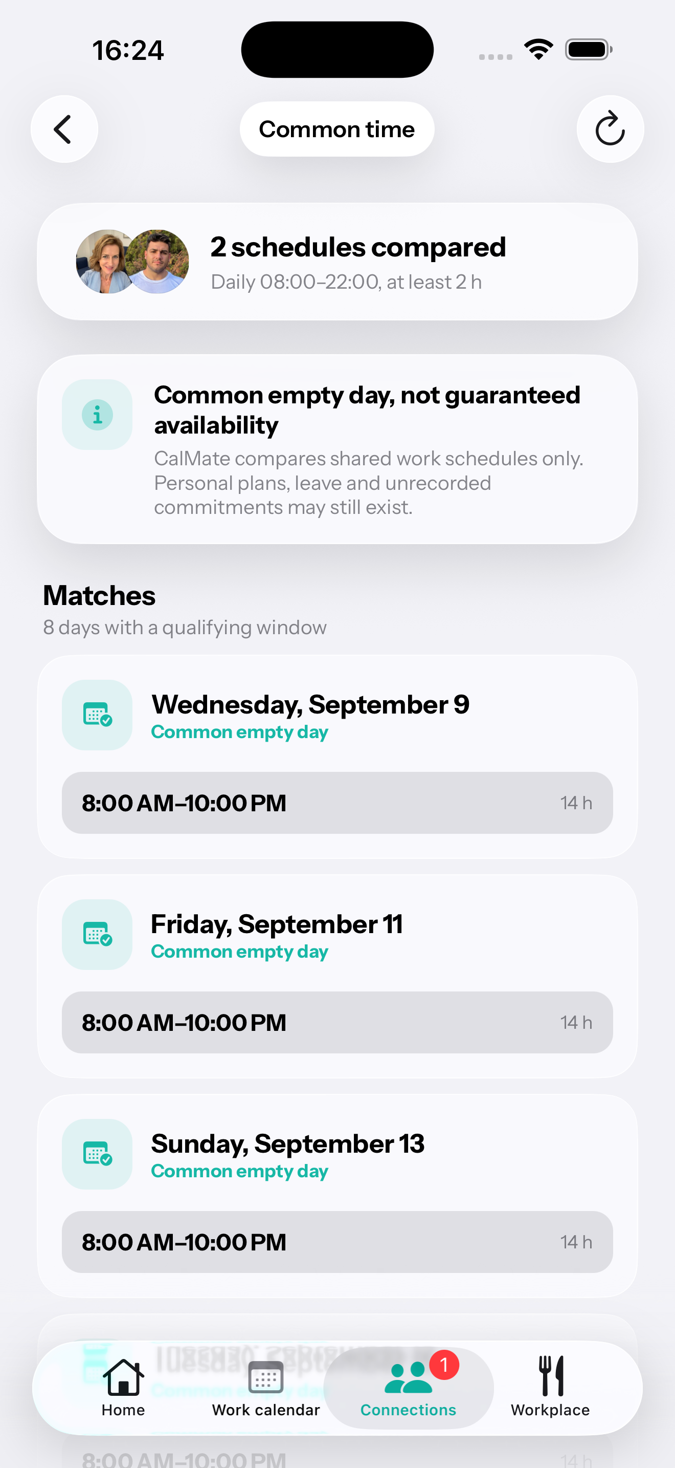 CalMate’s shared availability search with selected friends