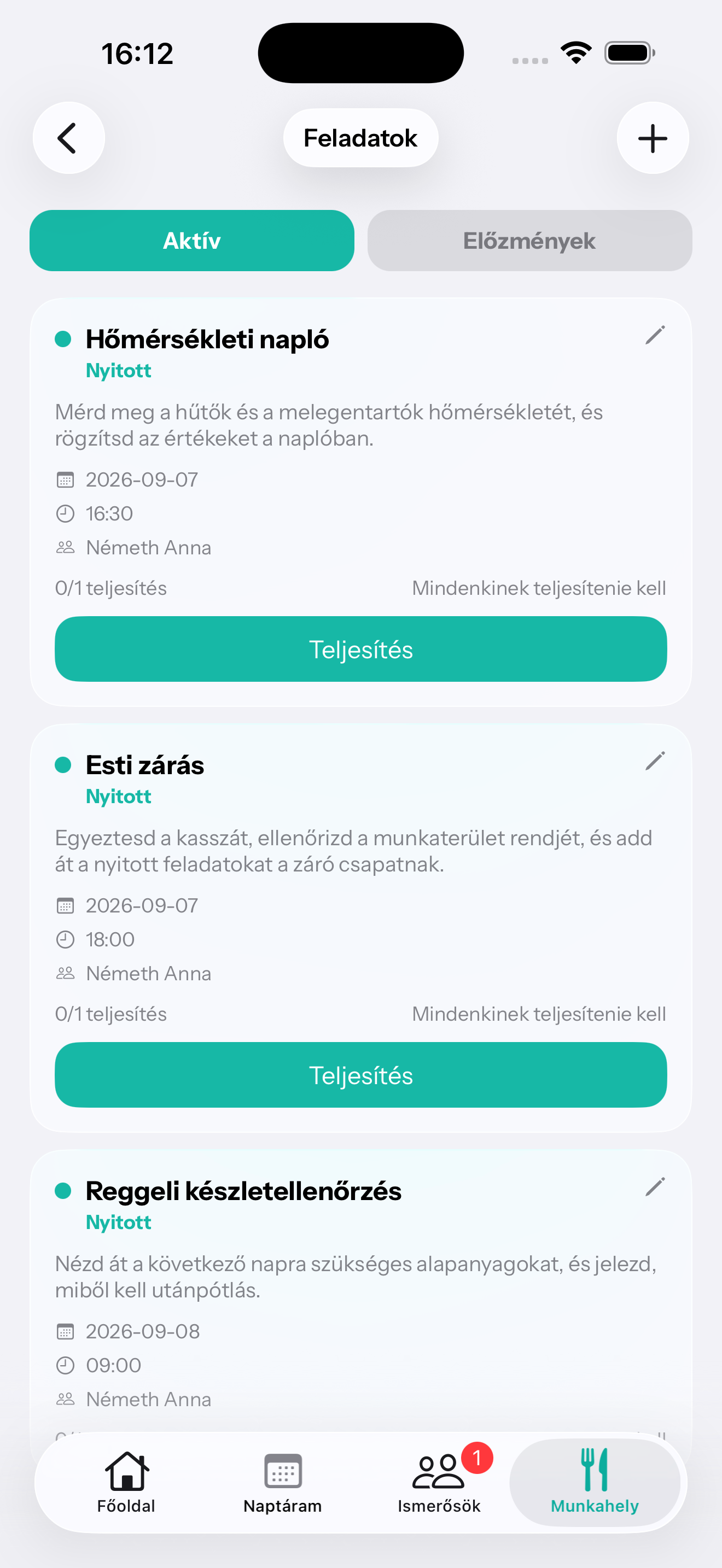 A CalMate mobilos munkahelyi feladatlistája